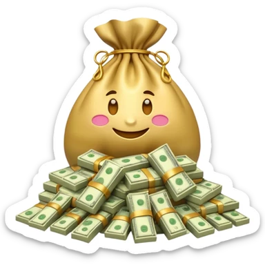 Luxury 3D emoji, overflowing money bag, stacks of cash, premium lighting, rich glossy look, ultra clean, transparent background


 sticker