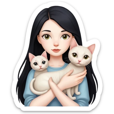 beautiful girl with long black hair holding a hairless cat sticker