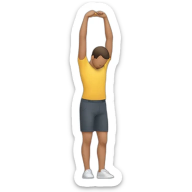 A person extending one arm straight out to the side while bowing their head into the opposite arm, with the other arm bent at the elbow sticker