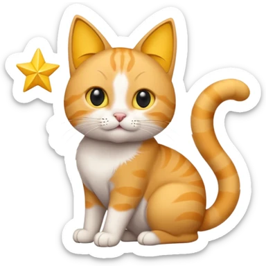 Cat with yellow paws and a yellow tip at the tip of their tail and black eyes and a star on the chest of the cat sticker