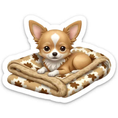 Long haired chihuahua, beige head, white chest and socks, sleeping cutely under blanket sticker