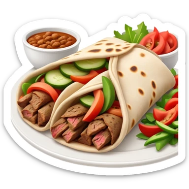 cinematic-realistic-gyros-dish-emoji,-showcasing-succulent,-spiced-meat-wrapped-in-pita-with-fresh-vegetables-rendered-with-lifelike-detail-and-dynamic,-appetizing-lighting. sticker