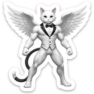 Divine god angel Omni Black and white Super muscular Buff sigma Gigachad cat full body tuxedo colored  sticker