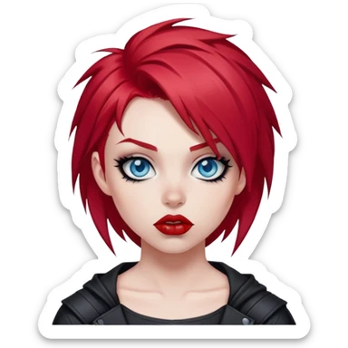 A super hero punk rock emo girl with red hair and blue eyes and a lip piercing sticker