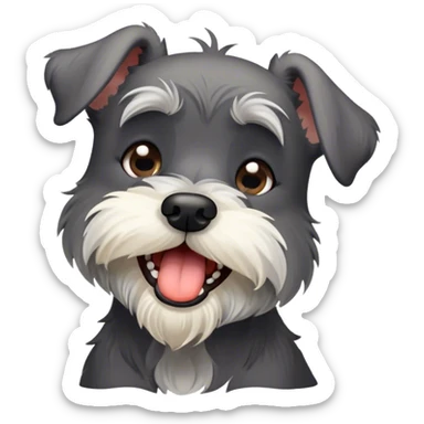 Cinematic Cute Yawning Miniature Schnauzer Portrait Emoji, Head cocked with a wide, adorable yawn and droopy, charming eyes, featuring a neatly trimmed, lovable salt-and-pepper fur, simplified yet irresistibly cute, highly detailed, glowing with a warm, relaxed radiance, high shine, exuding a sleepy yet spirited charm, styled with a soft, cozy glowing outline, capturing the essence of a Miniature Schnauzer mid-yawn, radiating pure, drowsy cuteness! sticker