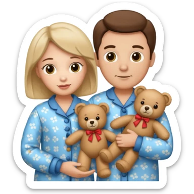 ma and pa kettle wearing pajamas and holding teddy bears sticker