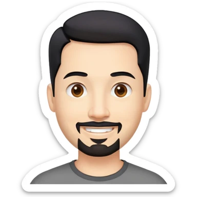 "- Nam
- 40 tuổi
- Da trắng
- Tóc ngắn
- Mặt cười mỉm
- Râu quai nón, tóc đen chia ngôi sticker