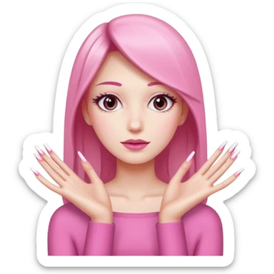 White skin pink and white square tip long nails sticker