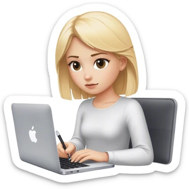 The blonde girl who writes code has a Macbook in front of her sticker
