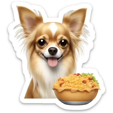 Long haired chihuahua eating ppl food sticker
