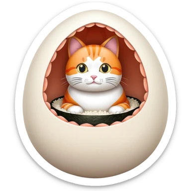 cat sitting in an egg made of sushi sticker