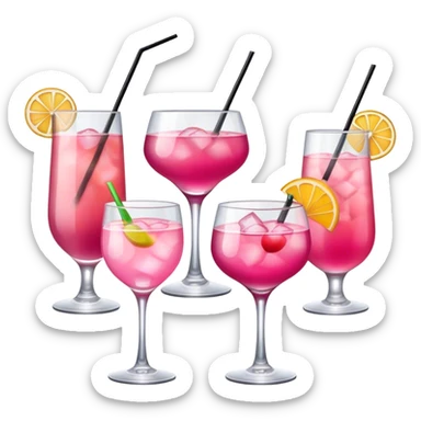four glasses of cocktails that are happy, one is pink sticker
