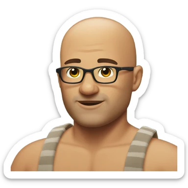 bald man by the pool with dad bod and furry chest sticker