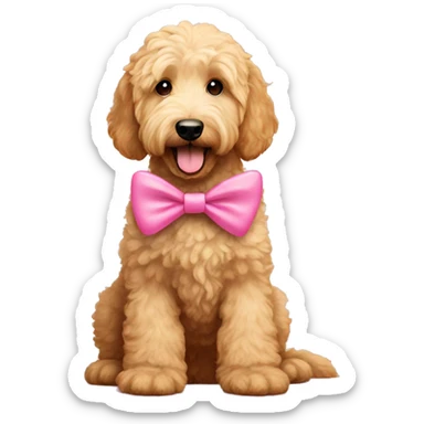 Golden doodle with a pink bow on puppy ￼ sticker