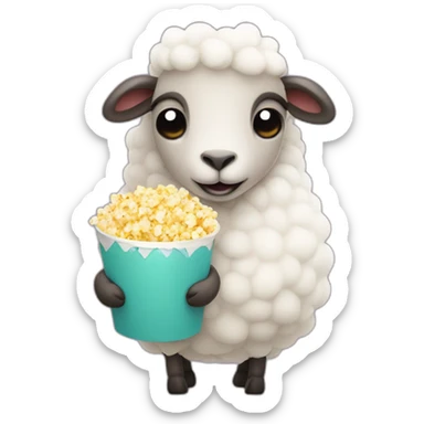 Cute analog Sheep holding popcorn sticker