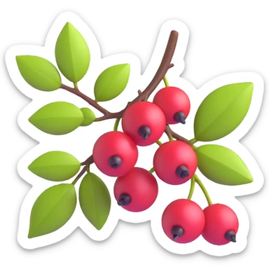 Prunus mahaleb cherry close-up of dark red berries on branch, 3D iOS style, emphasis on volume and light-shadow, clean modern background sticker