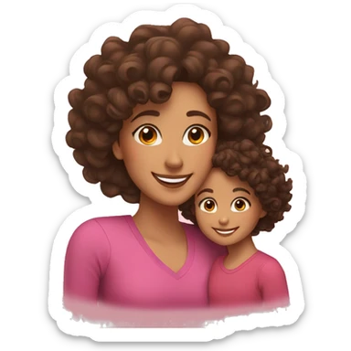 brunette mom with curly hair and daughter with long curly hair smiling  sticker