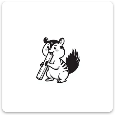 a baby chipmunk chewing on a stick, hand drawn doodle style sticker