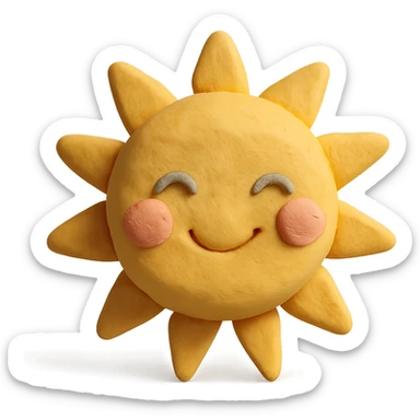 A sun illustration in the style of claymation, with visible fingerprints and pastel colors sticker