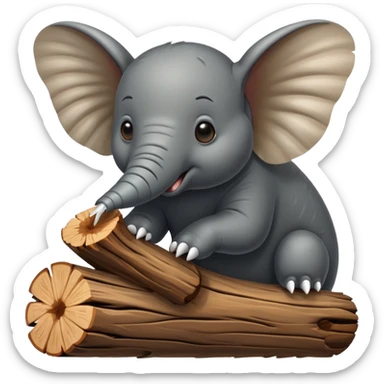 An elephant fly gnawing a log like a beaver sticker