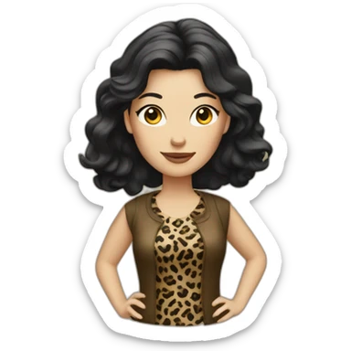 dark-haired white woman dressed in leopard sticker