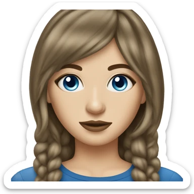 Brunette white girl with curtain bangs and blue eyes sticker