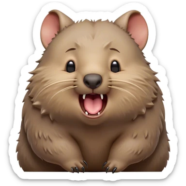 Cinematic Cute Yawning Wombat Portrait Emoji, Head tilted slightly with a dramatic, wide-open yawn, showcasing a soft, downy shaggy brown fur with drooping ears, round eyes barely open in drowsy contentment, Simplified yet irresistibly adorable features, highly detailed, glowing with a soft, cozy glow, high shine, relaxed yet expressive, stylized with a touch of rustic charm, bright and endearing, soft glowing outline, capturing the essence of a sleepy yet affectionate wombat, so drowsy it feels like it could stretch out of the screen and curl up for a nap! sticker
