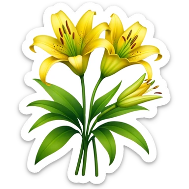 bouquet Bright Yellow Lily, luxuriant, stem, leaf, bud sticker