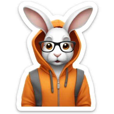  it specialist rabbit with glasses orang hoodie sticker