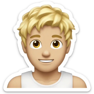 A white kid with blonde hair thats kinda messy  thats prolly 15 with a six pack sticker