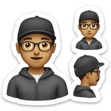 A young man with glasses and cap and hoodie and mustache  sticker