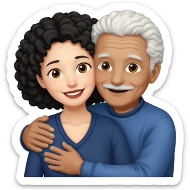  White no hiar Old man hugging dack skin curly hair woman sticker