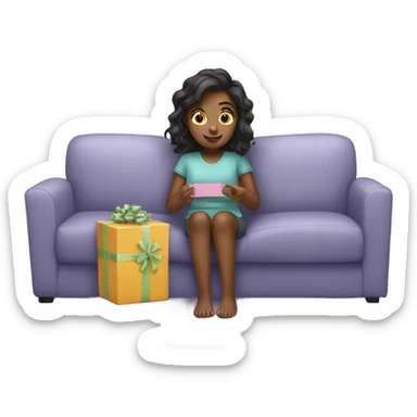 Girl wrapping presents watching tv sticker