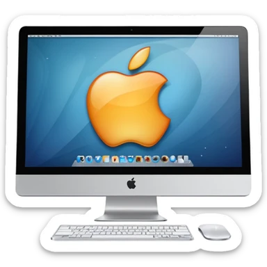 an Apple iMac that is showing a website sticker