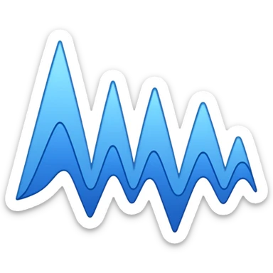 logo on white background showing a waveform morphing into text. Clean blue and white geometric sticker