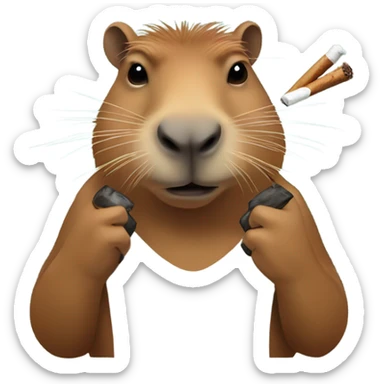 Capybara holding a smoking blunt between two fingers not NSFW sticker