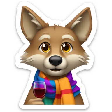 coyote with scarf and wine sticker