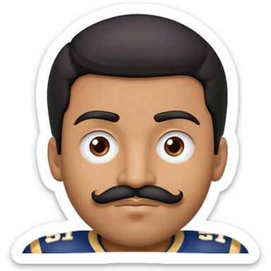 Chill guy in LA Rams jersey  with nu.ber 52. Black hair black mustache.  Brown complexion  sticker