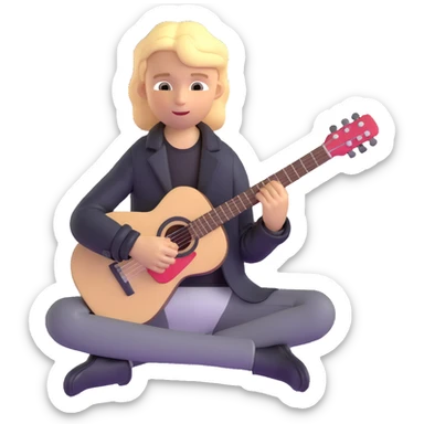 young blonde boy in a black jacket, sitting and playing a guitar sticker