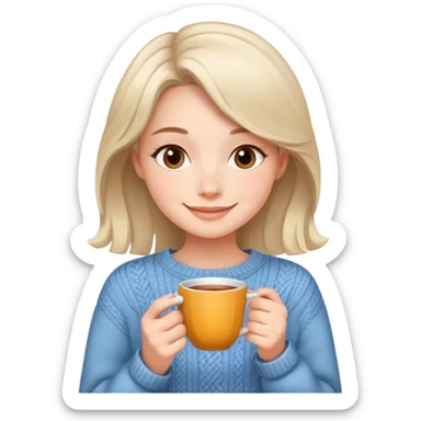 Девушка-уют: мягкий свитер, чашка чая/кофе в руках, спокойная улыбка sticker