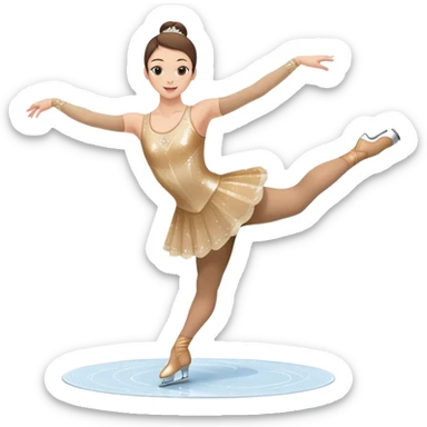 An icon featuring a graceful figure skater performing a spin on the ice. The background includes a grand ice rink palace with shining spotlights and cheering spectators in the stands. Transparent background highlights the elegance and artistry of figure skating sticker