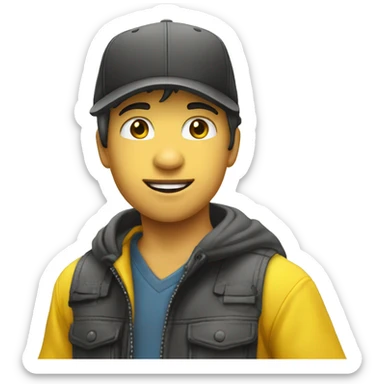 Niño blanco saludando con gorra amarilla sticker