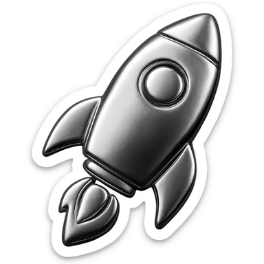 icon of a rocket with reflective metallic chrome finish sticker