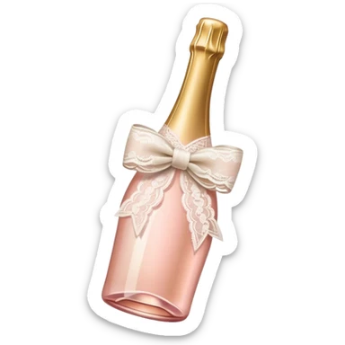 Light Pink champagne bottle with white lace ribbon bow  sticker