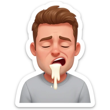 A guy licking goopy milk who is super embarrassed sticker