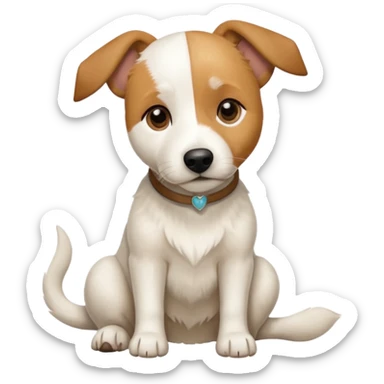 a full body facing front on of a buff white beagle cross jack russell terrier looking dog the size of a kelpie with light brown long ears resting on its face and a light brown patch above one eye and a large snout. the rest of the dog is completely white.  sticker