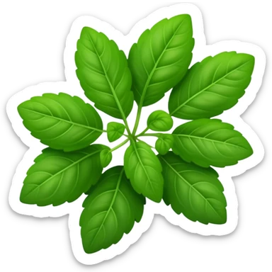 Cinematic Realistic Oregano Emoji, Bold and aromatic, with dark green leaves that radiate flavor and warmth. The plant’s rounded leaves create a lush, hearty growth, while the distinct scent invites comfort and coziness. Soft glowing outline, capturing the essence of bold flavor and herbal richness in a sprig of oregano! sticker