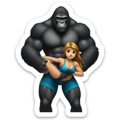 Big buff Gorilla holding a beautiful girl with a big back doing squats sticker