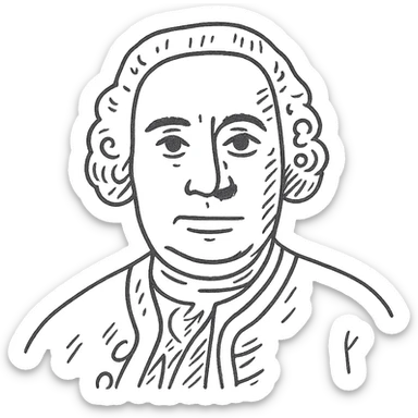 a hand drawn black outline portrait of philosopher David Hume with similar-sized eyes based a famous portrait of him sticker