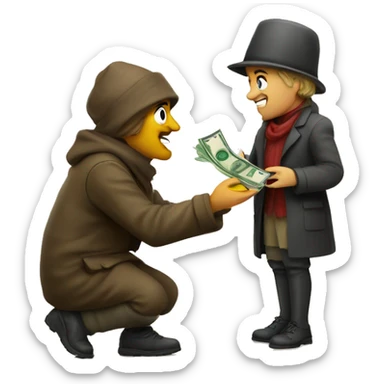 A German gives money to a beggar sticker